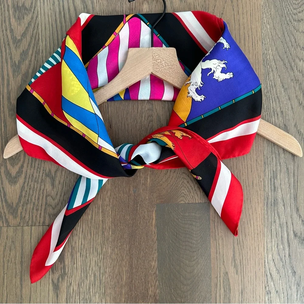 Vintage Harvé Bernard Multicolor Nautical Flag Motif 100% Silk Scarf 34